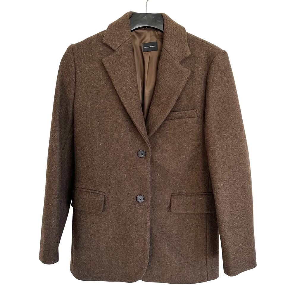Cotton Market Korea Dark Brown 70% Wool Blend Heavy Blazer Coat Size S NWOT